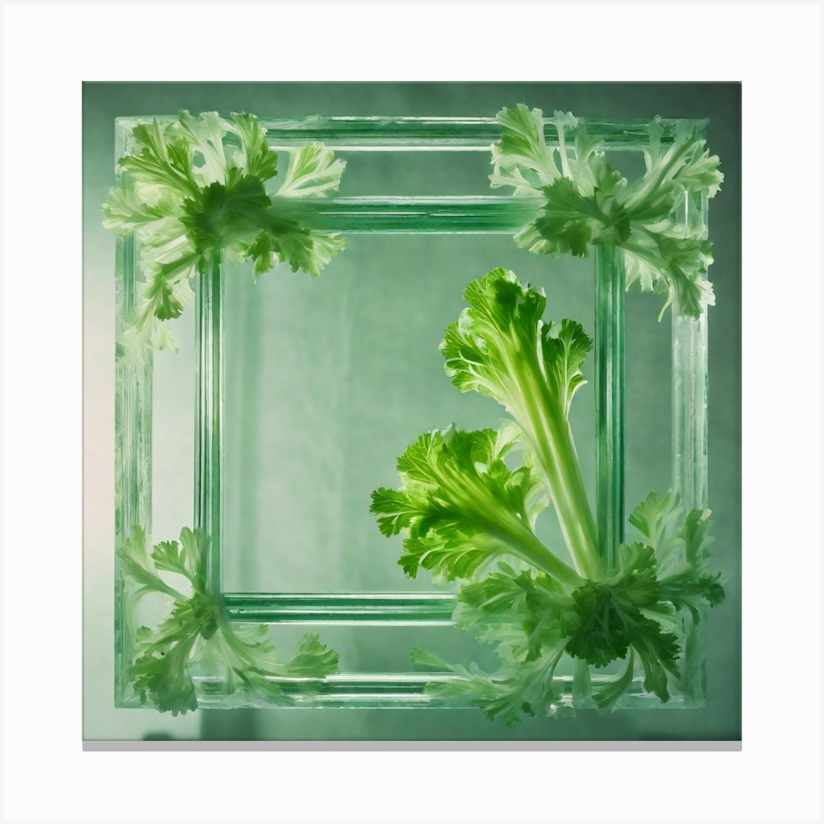 Glass Frame With Vegetables Canvas Print by Pat4U Fy
