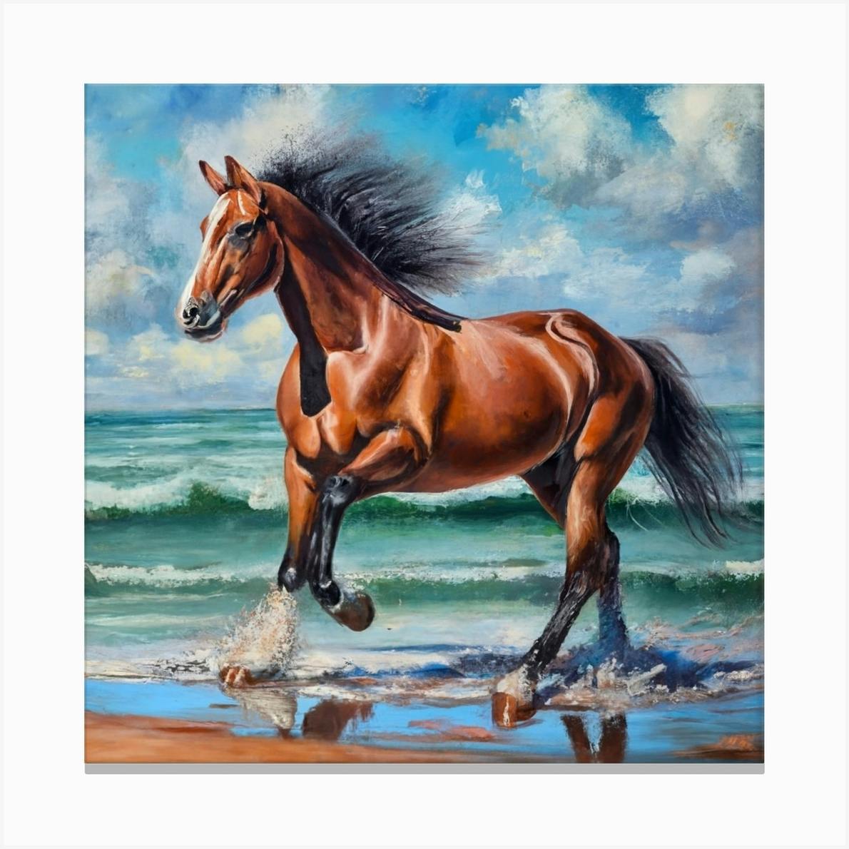 Wall Art, Happy Horse I Painting Stranger then a horse life, Original Art horse, fish dancing having a sale good time 20 x 29 ,55 inch 56 x76 cm