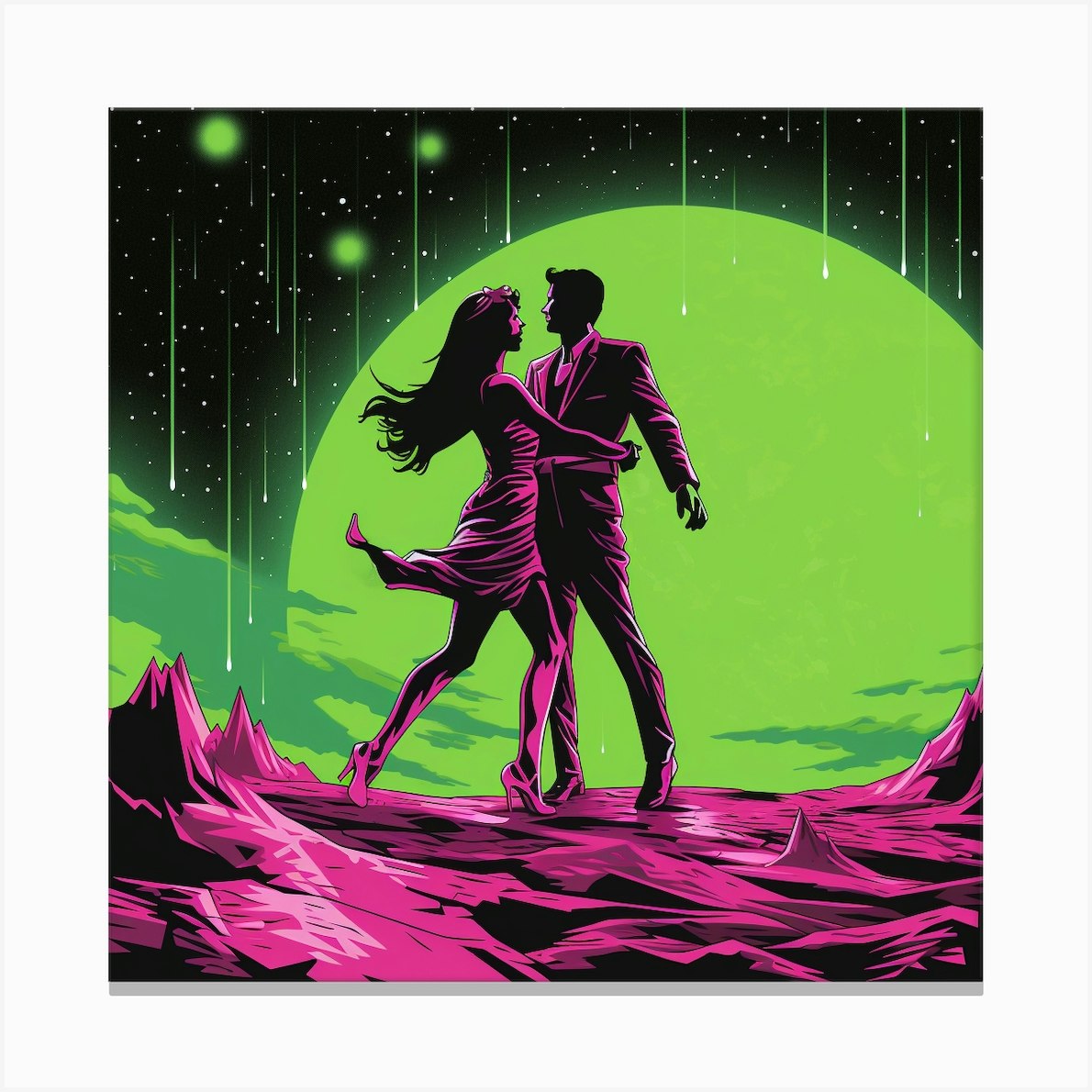 Couple Dancing On The Moon Canvas Print by David Arts Fy