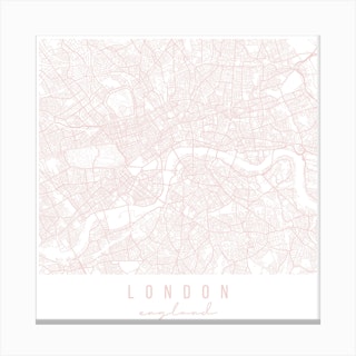 London England Light Pink Minimal Street Map Square Art Print by ...