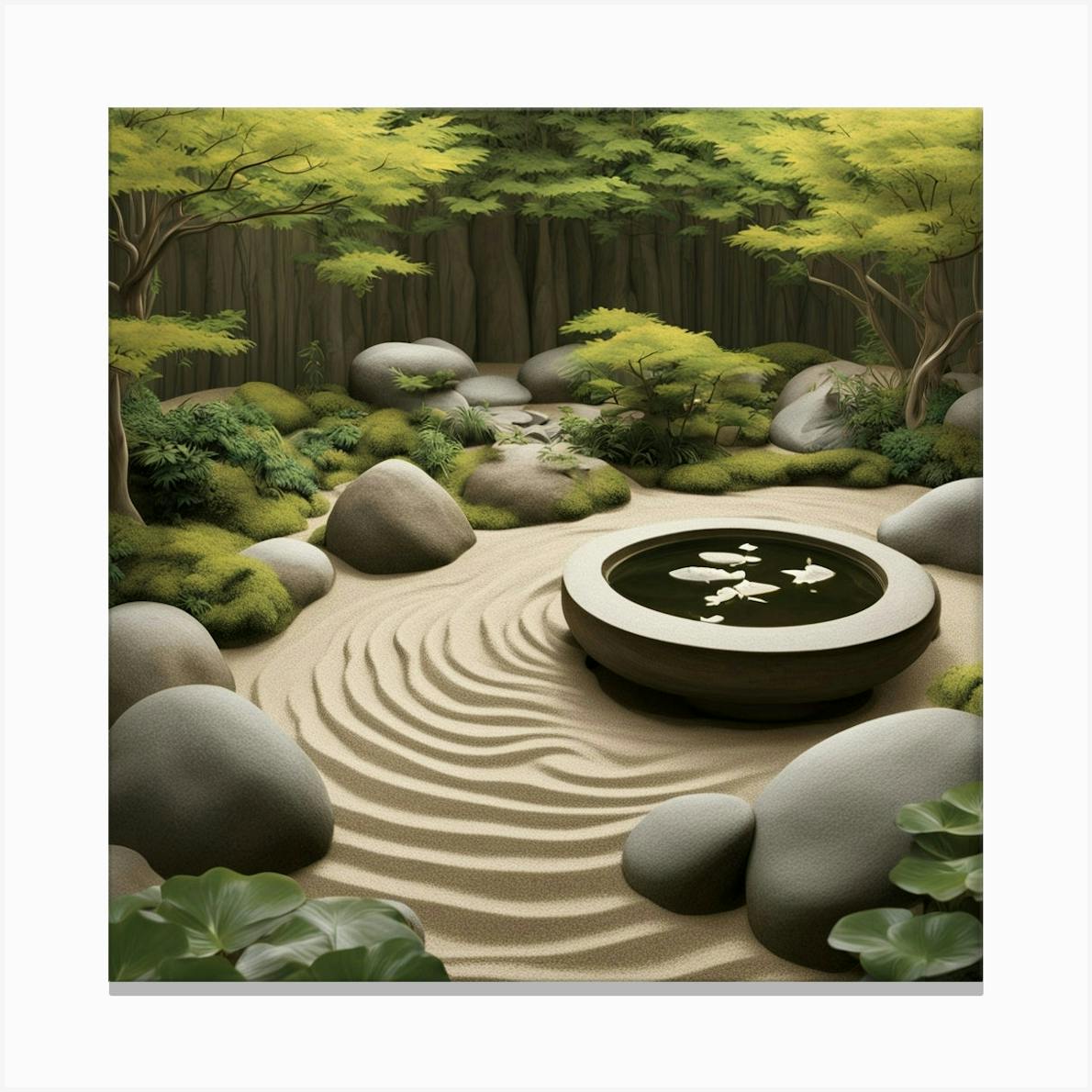 A tranquil scene of a Japanese zen garden with perfectly