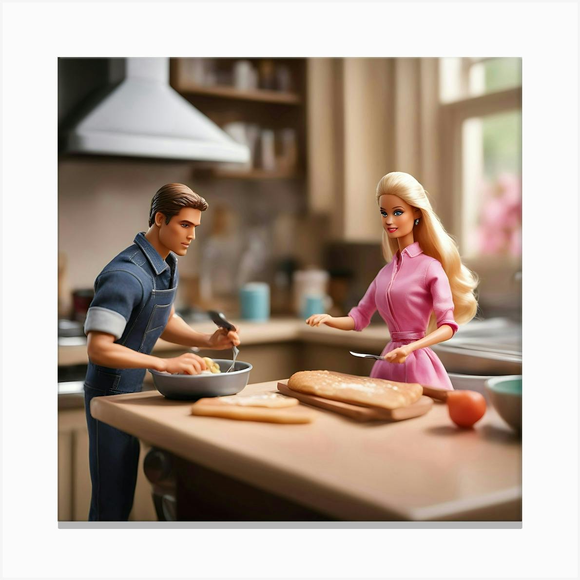 Barbie and Ken cooking in the kitchen Canvas Print by ZCOGRAPHICS Fy