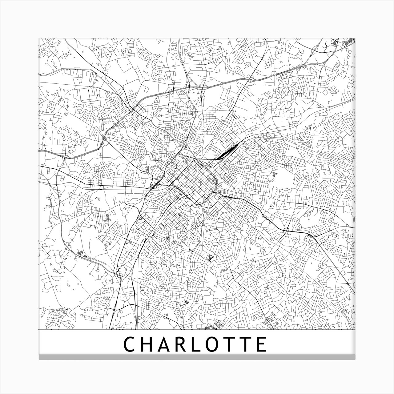 Charlotte Map Art Print by multipliCITY - Fy