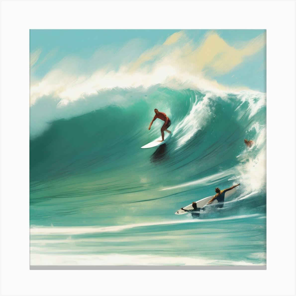 Surfers On A Wave Art Print by Jan Morris - Fy