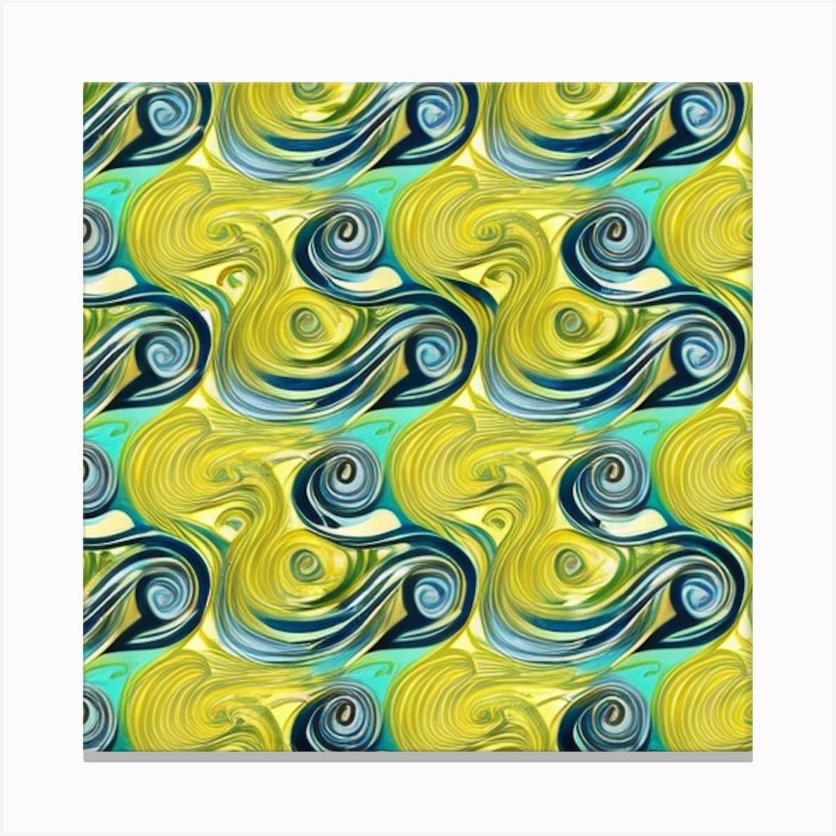 Yellow And Blue Swirls Canvas Print by Abstracts and Portraits Fy