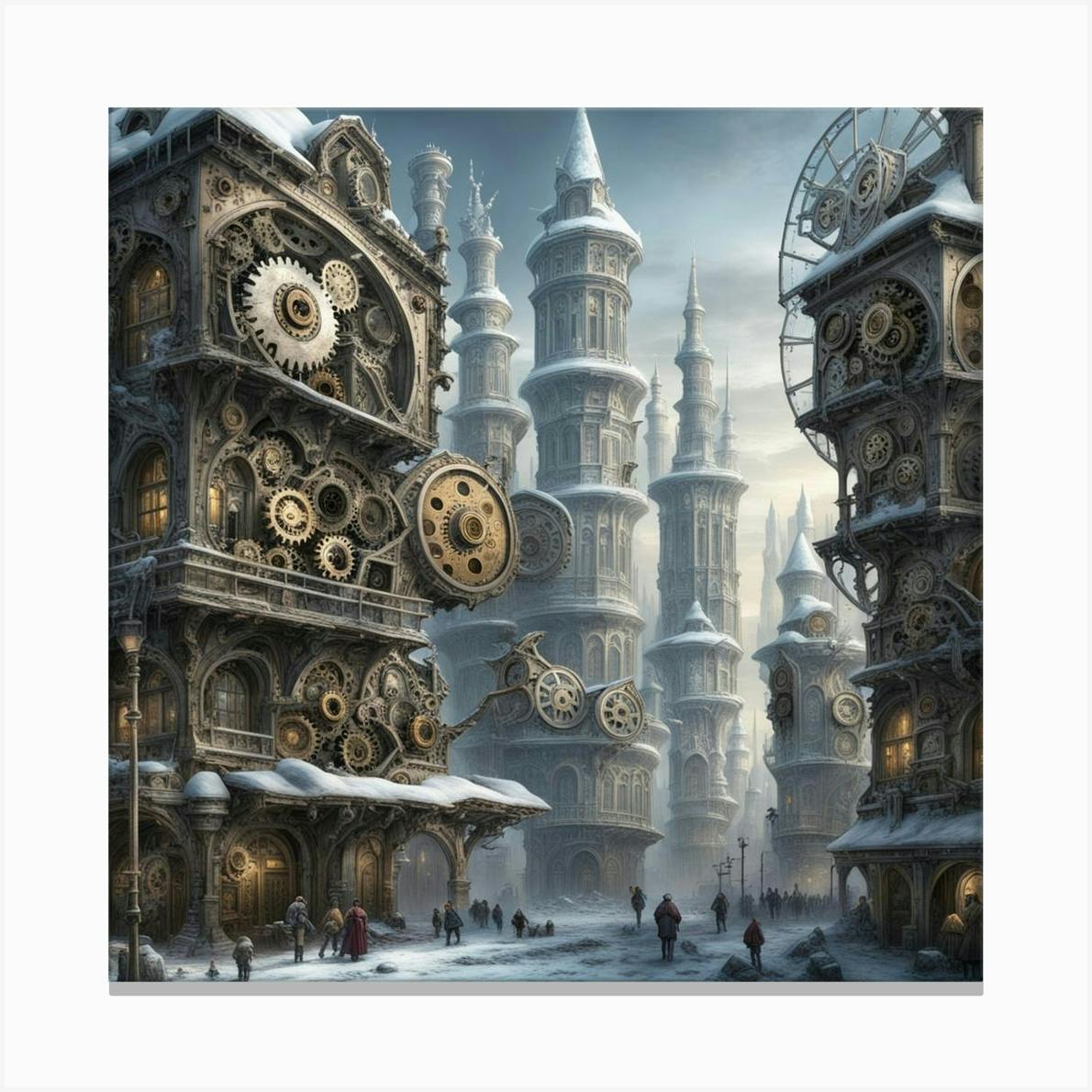 Steampunk Futuristic Fantasy City Canvas outlet Print Wall Art Poster Home Decor, Livingroom Gallery Wall Art Housewarming Gift, Industrial Artwork