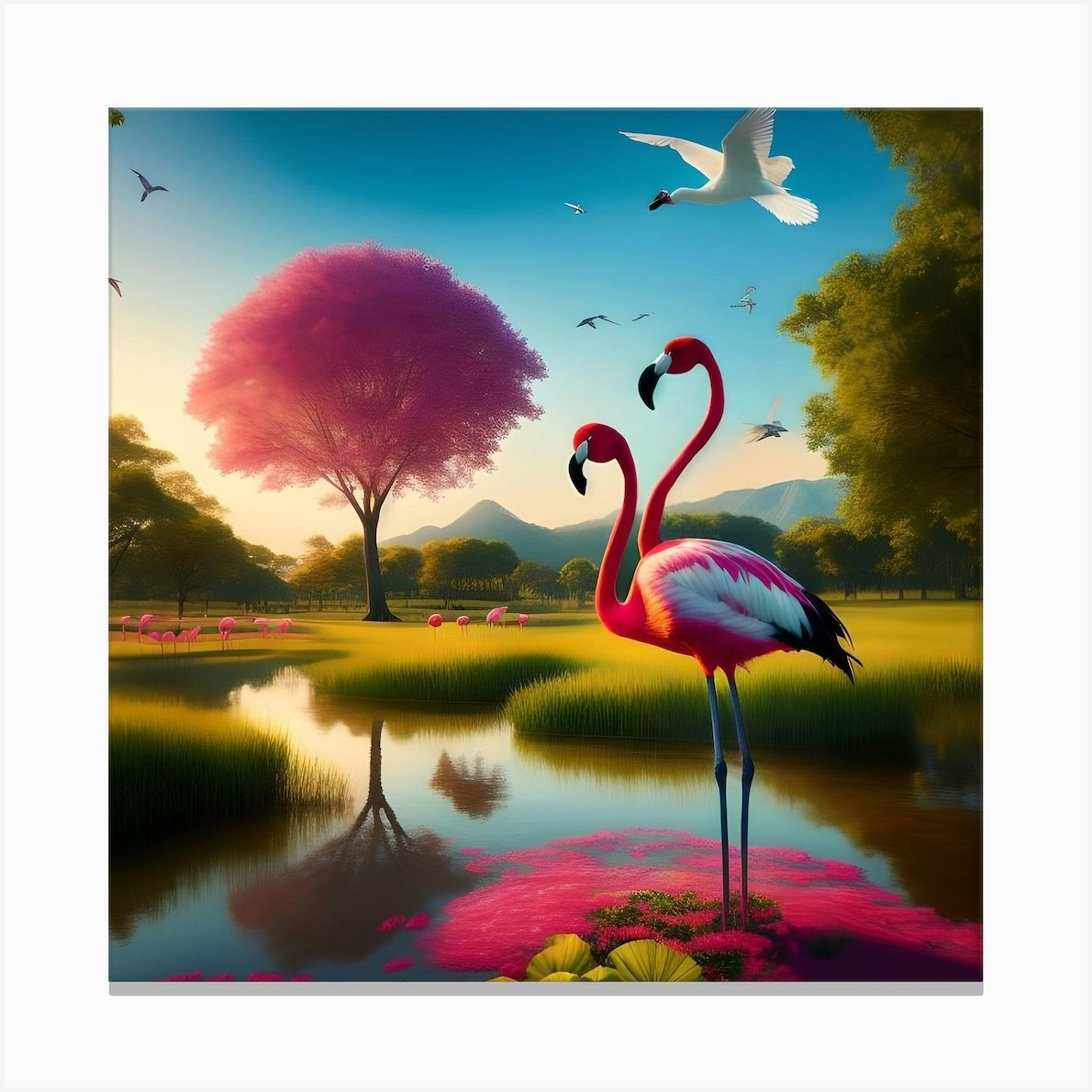 Flamingo Paradise: A Radiant Summer Haven Canvas Print by David Lunt - Fy