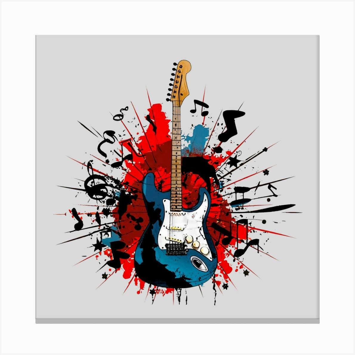 Electric Guitar With Music Notes Canvas Print