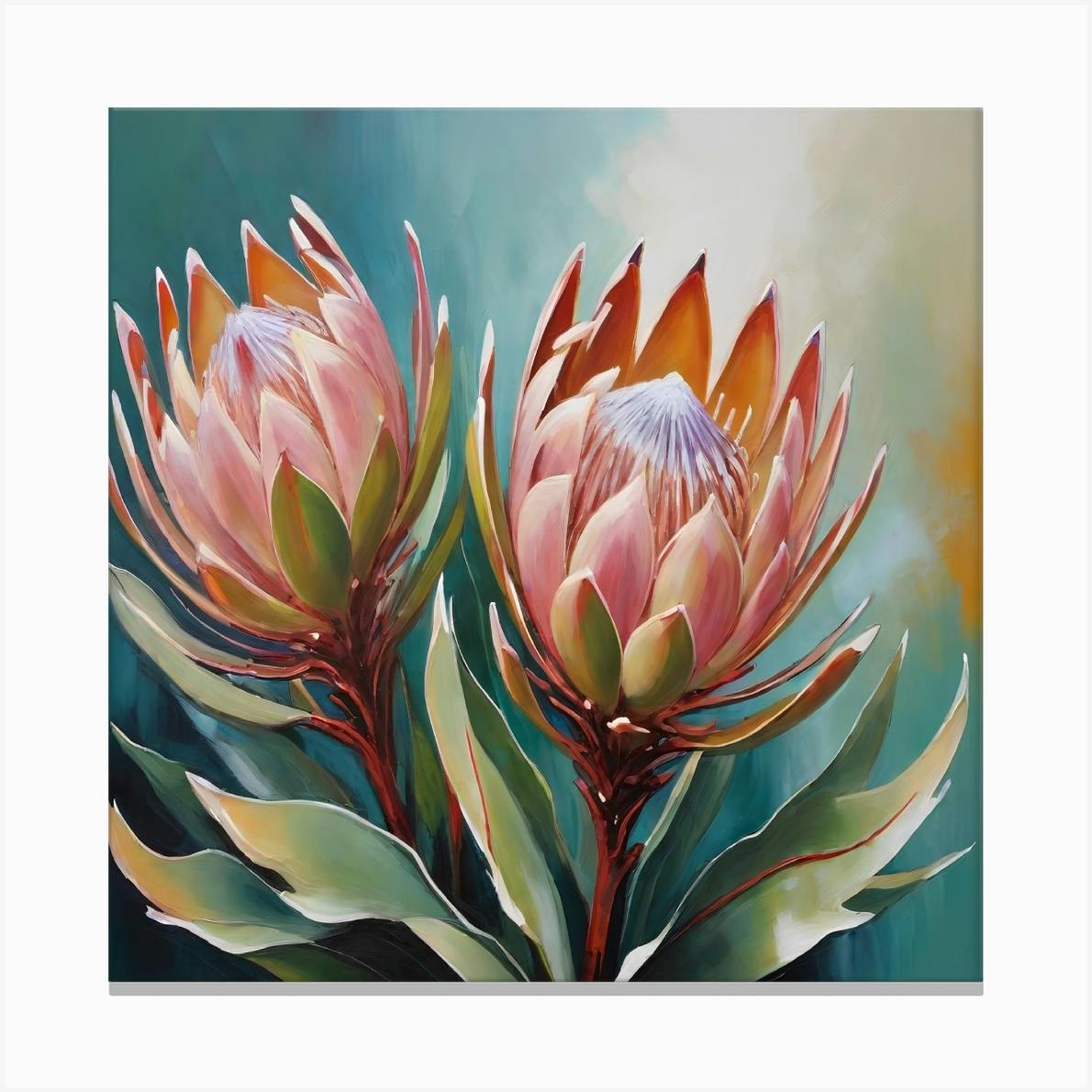 Vintage Colorful Proteas Art Print by AngelsArt Trendy Art