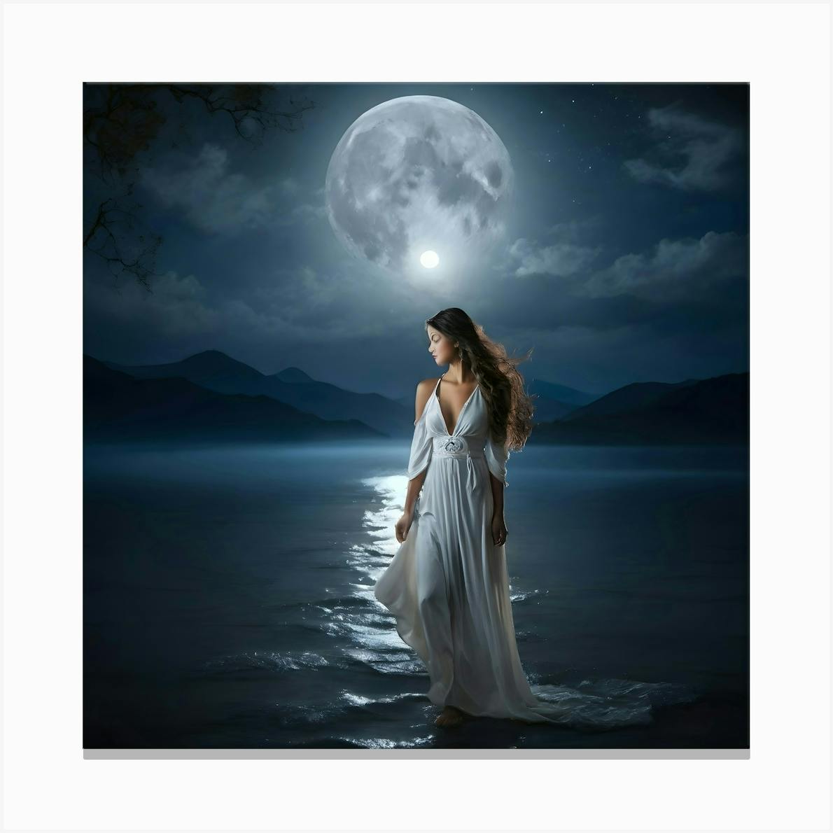 Full Moon Silhouette of Nature's Landscape at Night. Art