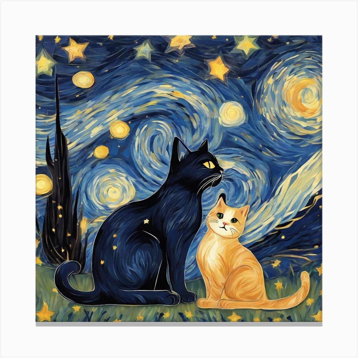 Starry Night Cats 12 Canvas Print by Art for you - Fy