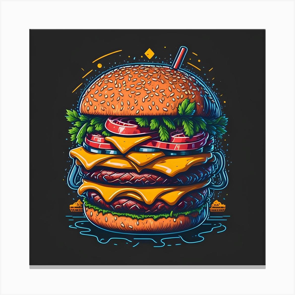 ARTCANVAS Burger Painting Home Decor Canvas Art Print 2024