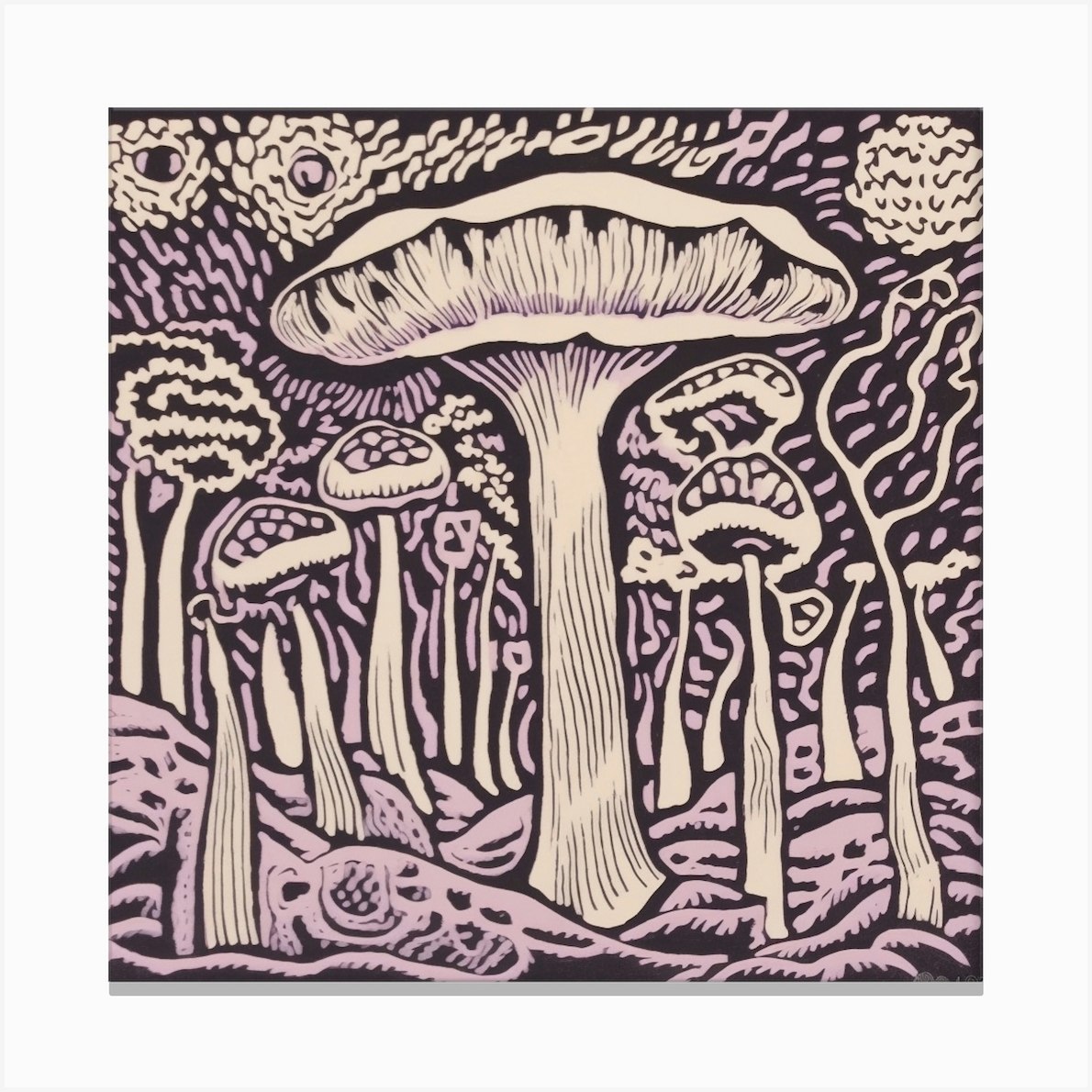 Mushroom Woodcut Purple 10 Canvas Print by Enchanted Prints - Fy