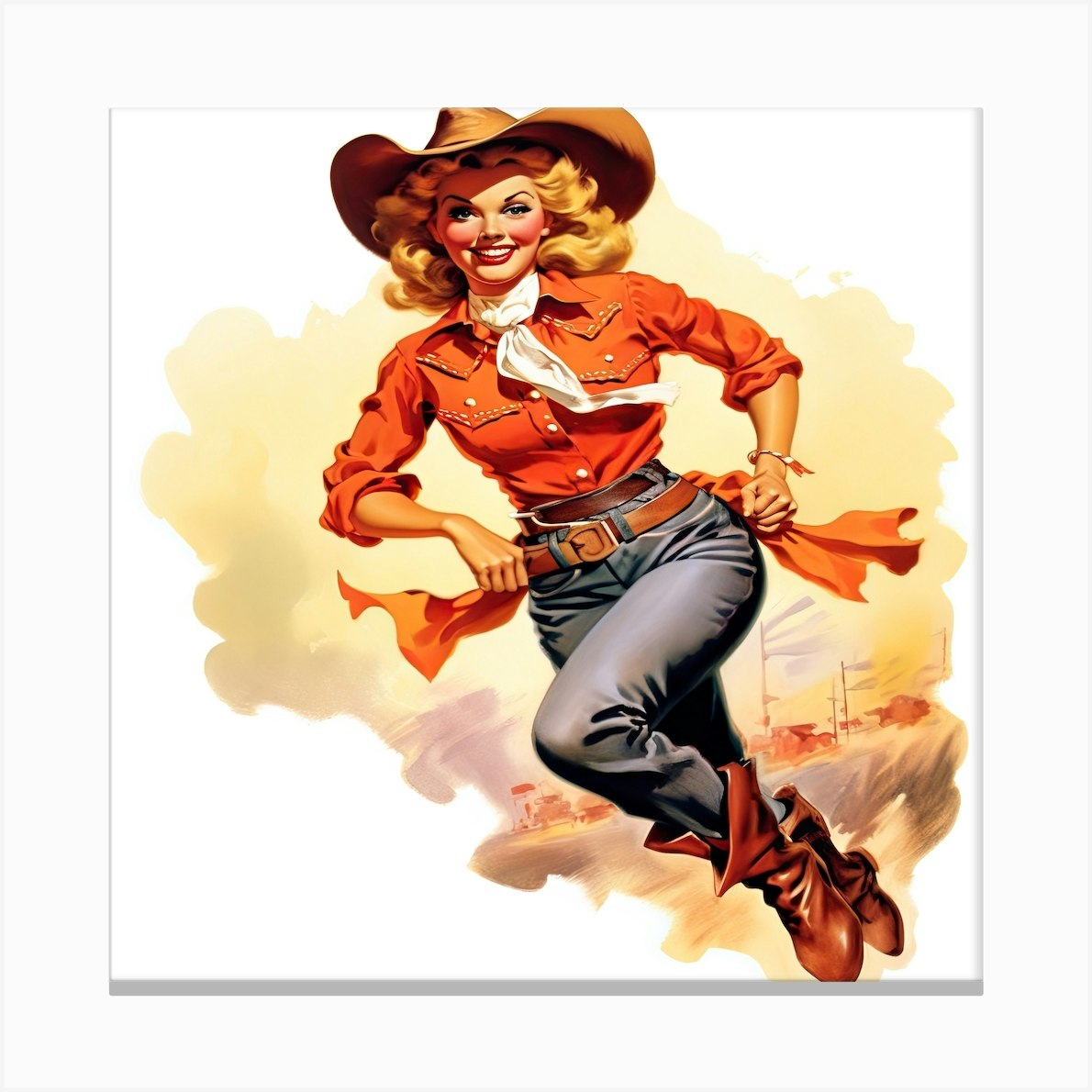 Retro Cowgirl 4 Canvas Print By Retro West Fy