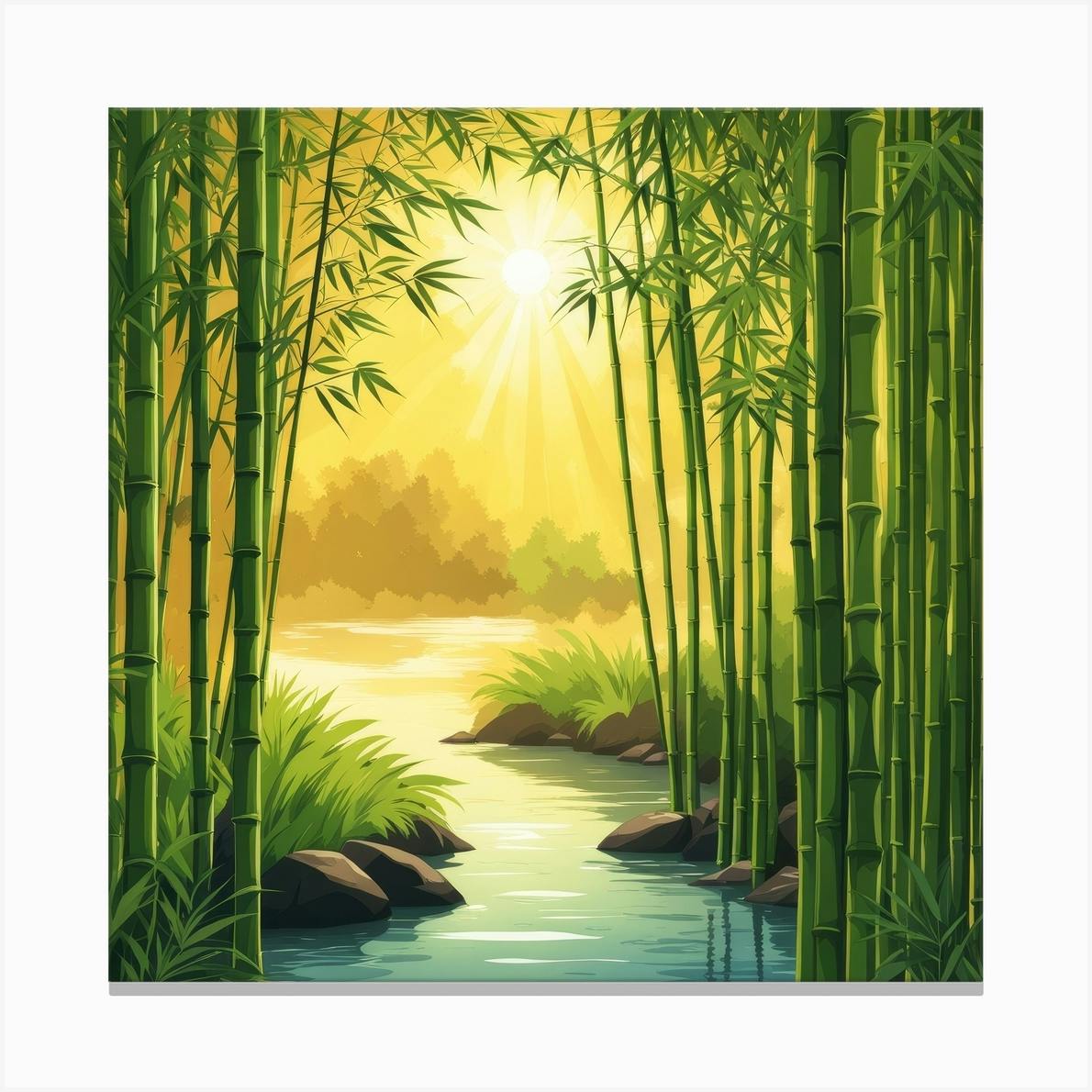 A Stream In A Bamboo Forest At Sun Rise Square Composition 156 Art