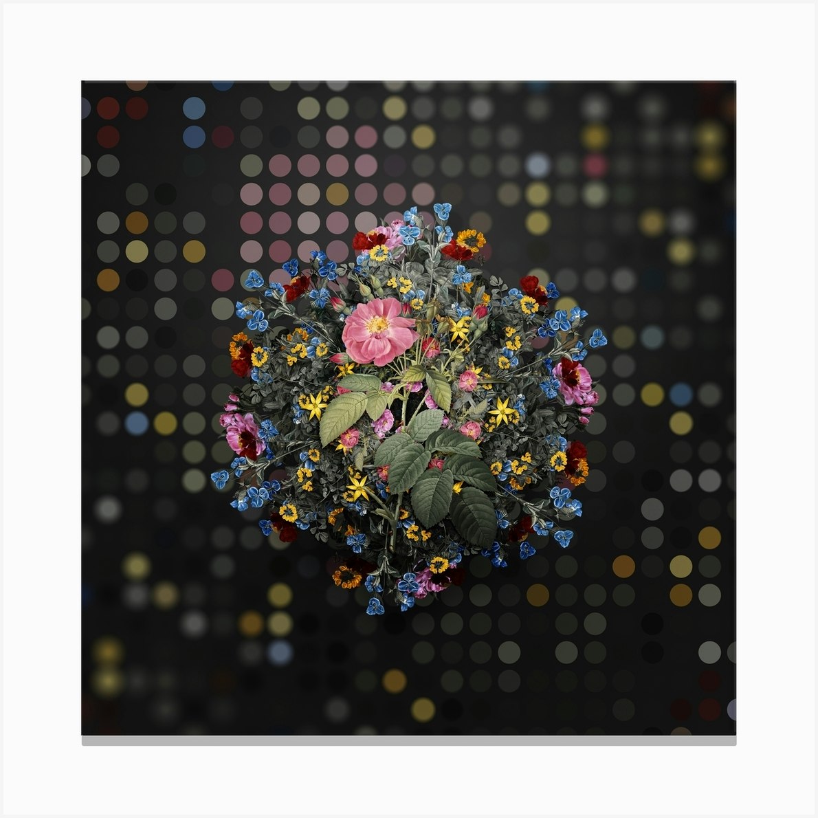 Vintage Harsh Downy Rose Flower Wreath on Dot Bokeh Pattern n.0217 ...