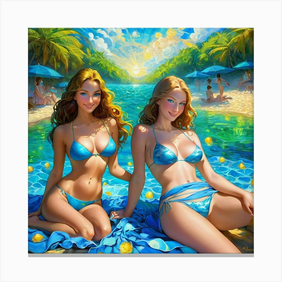 Two Women In Bikinis jb Canvas Print