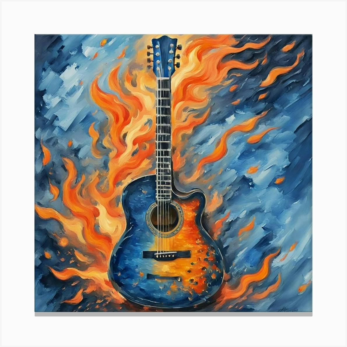 ★アウトレット★ パネルアート Fire guitar デジタルプリントアート Guitar fire' Poster, picture, metal print, paint by Atlas