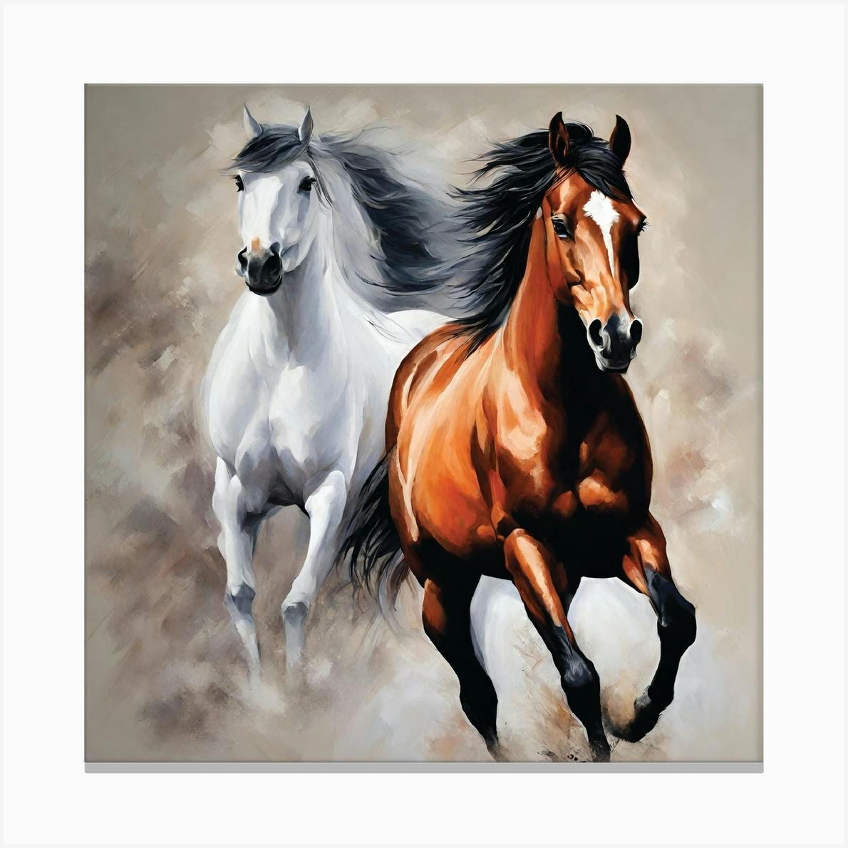 Horses- Oil colors painting, print on canvas, outlets fast horses print, galloping horses painting