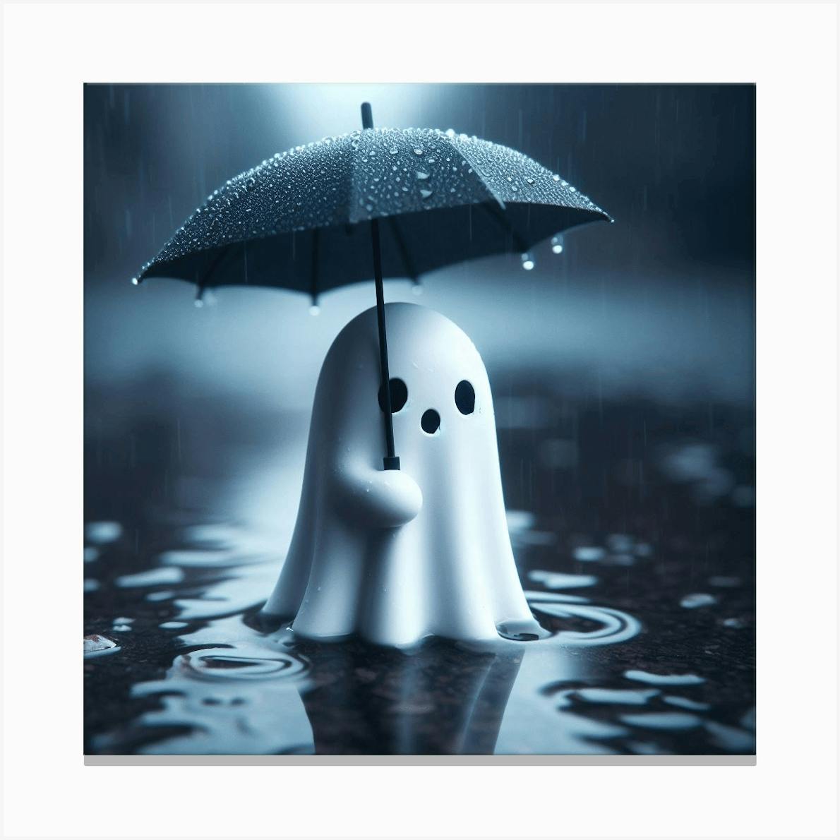 Silly Ghost in the Rain, Vintage Halloween Art, Framed