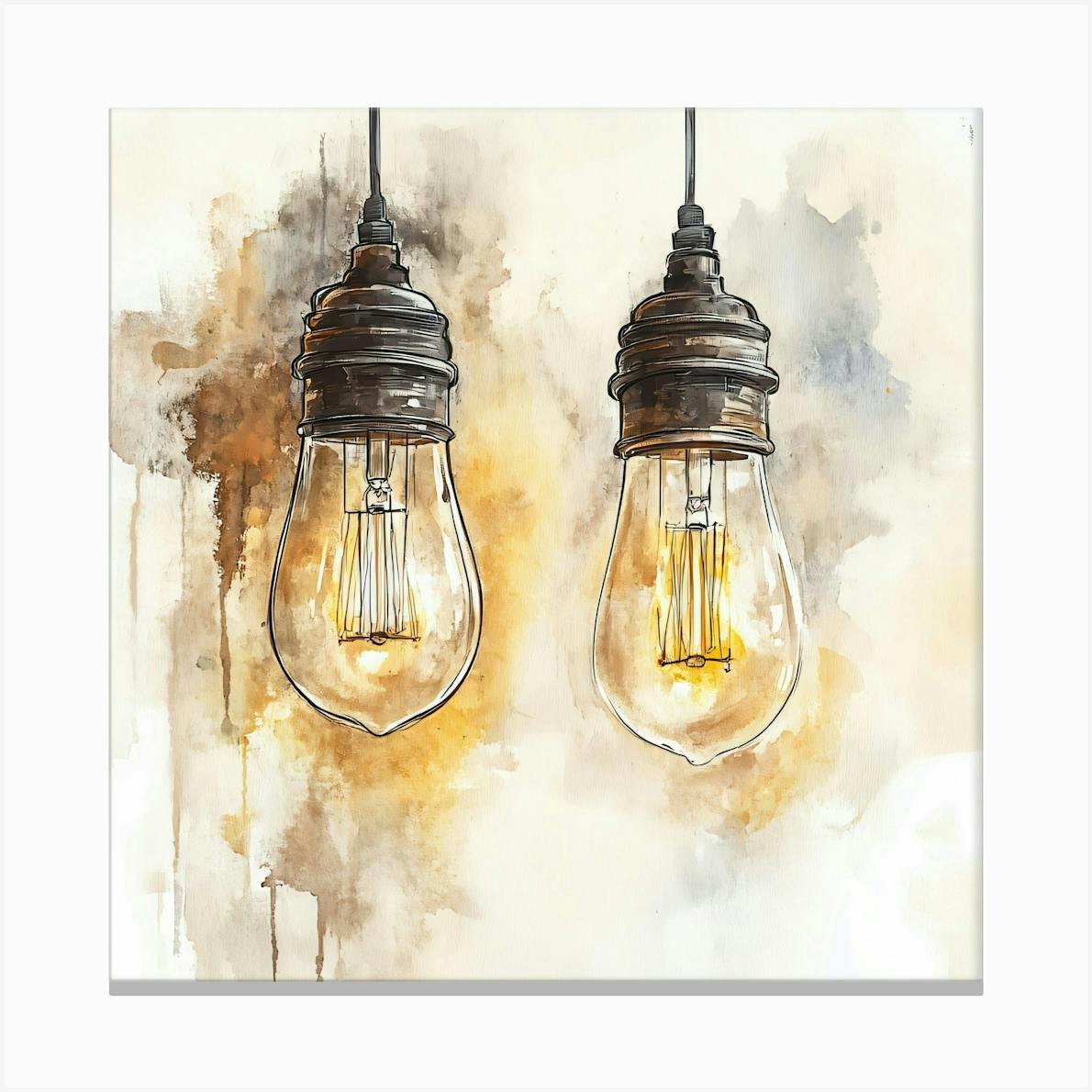 Light Bulbs Watercolor Painting Canvas Print