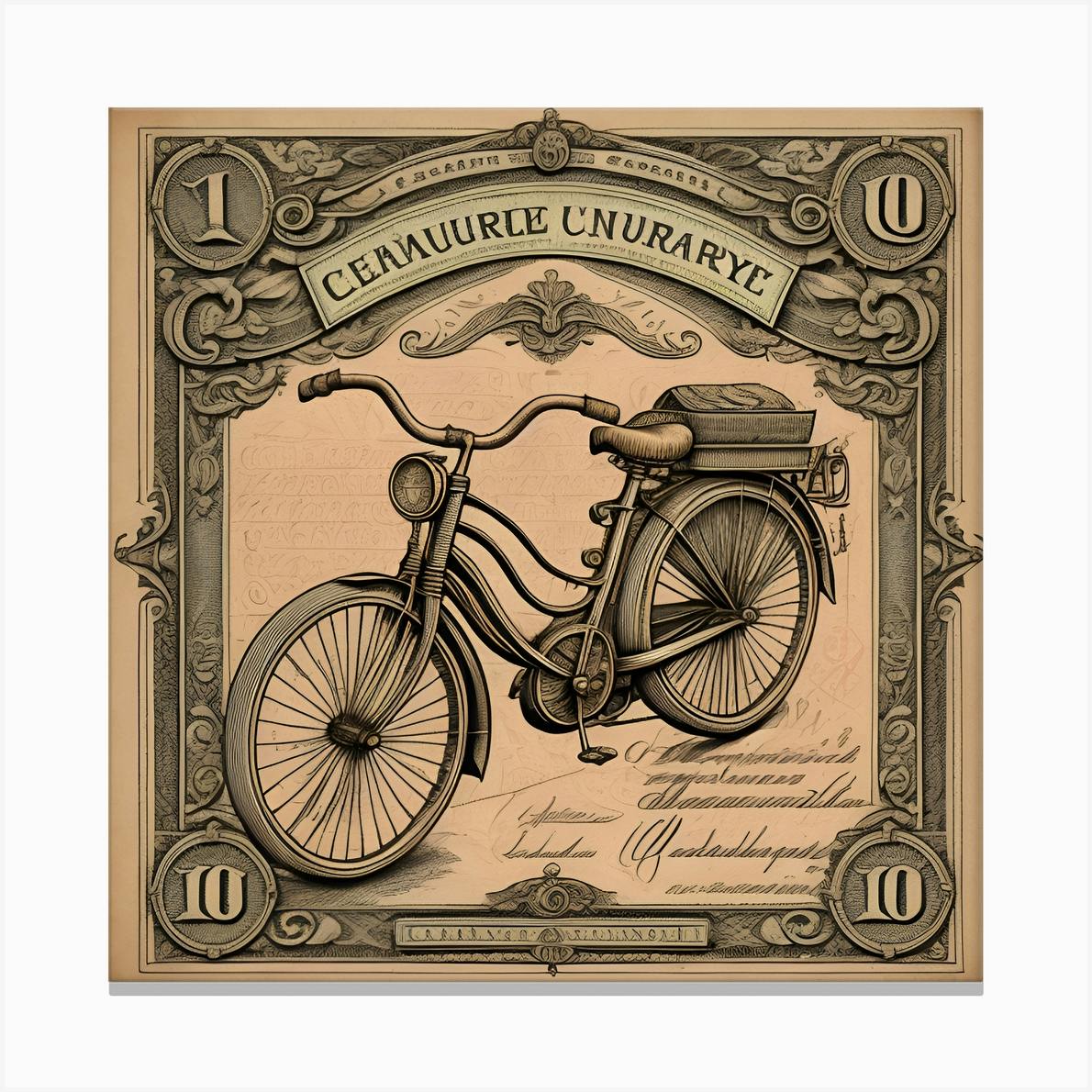 Vintage popular Hand Drawn Bicycle on Canvas