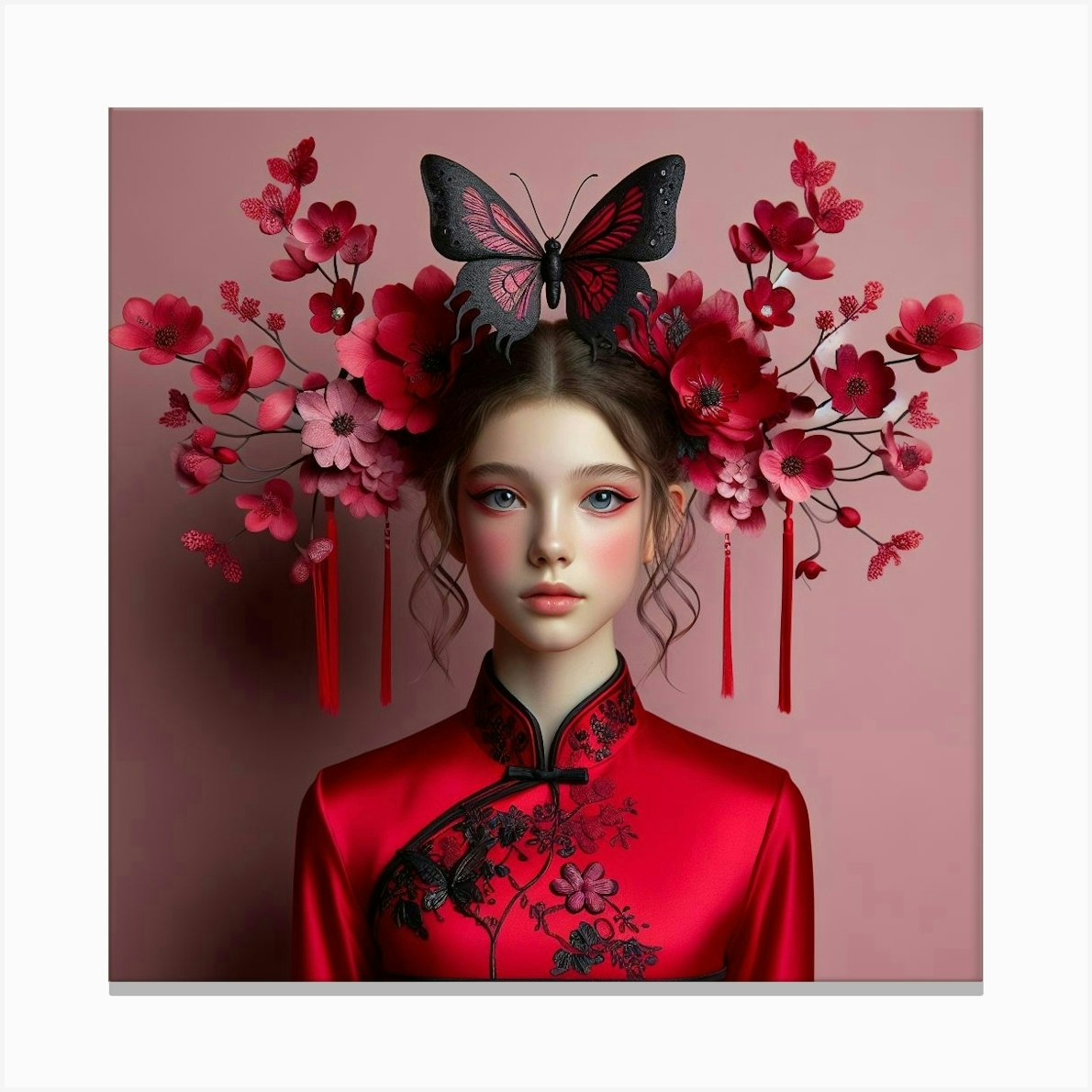 Chinese Girl With Butterfly Canvas Print by Frank Tout - Fy