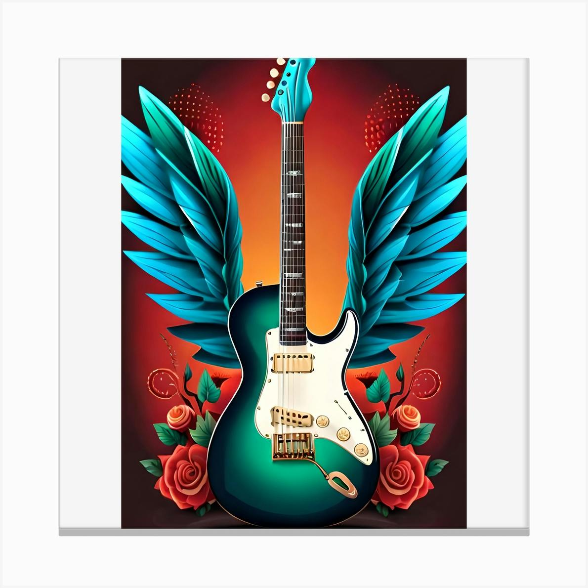 Heavy metal electric guitar with fire version 2 by PM
