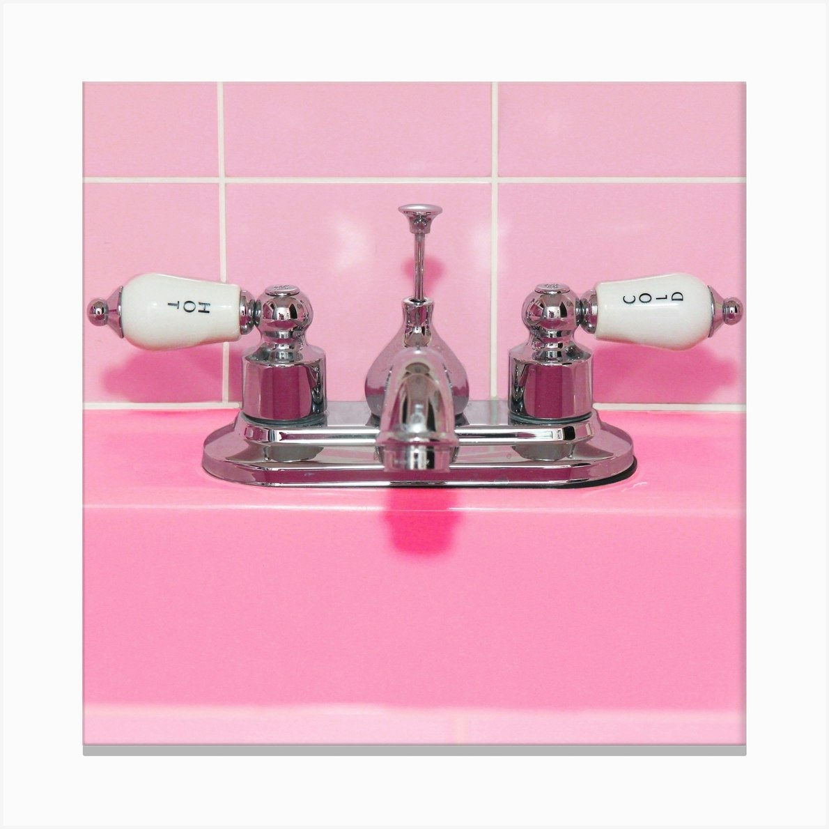 Retro Pink Sink And Faucet Square Canvas Print by Tom Windeknecht
