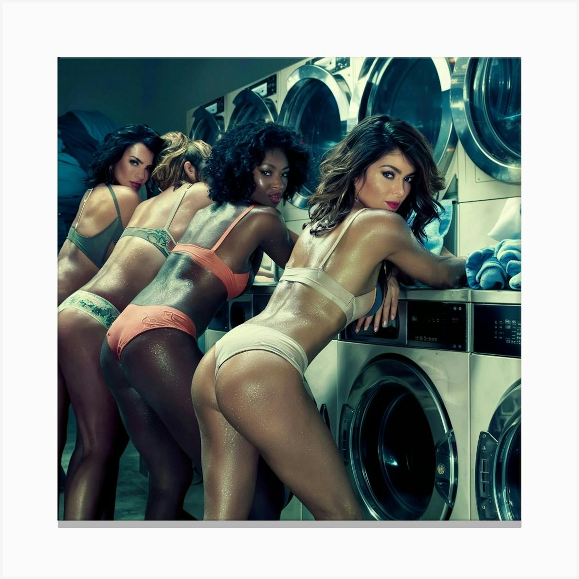 Sexy Women In Lingerie at Laundry Canvas Print by Harrgunn Fy