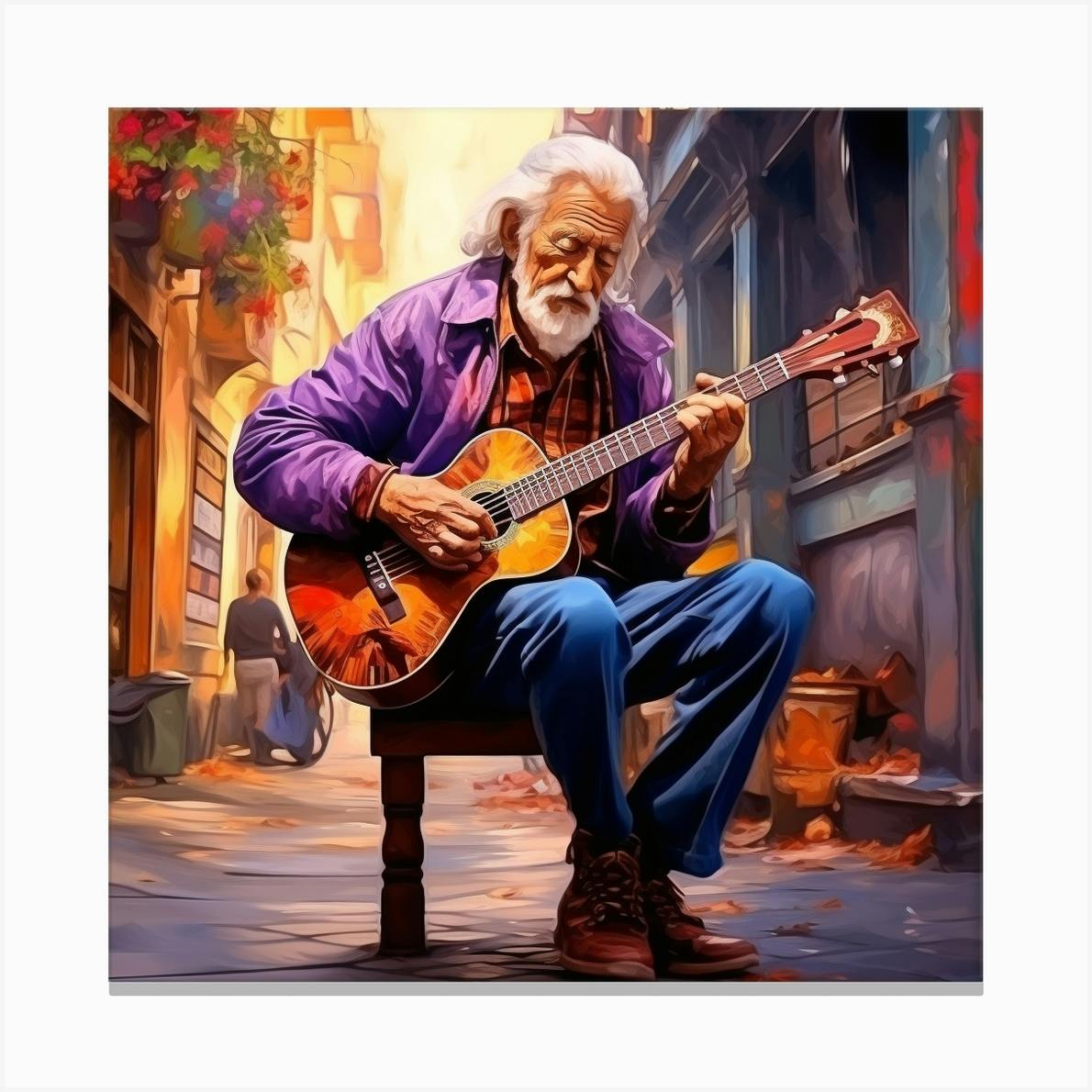 Old Man Playing Guitar 14 Canvas Print Old Man Playing Guitar