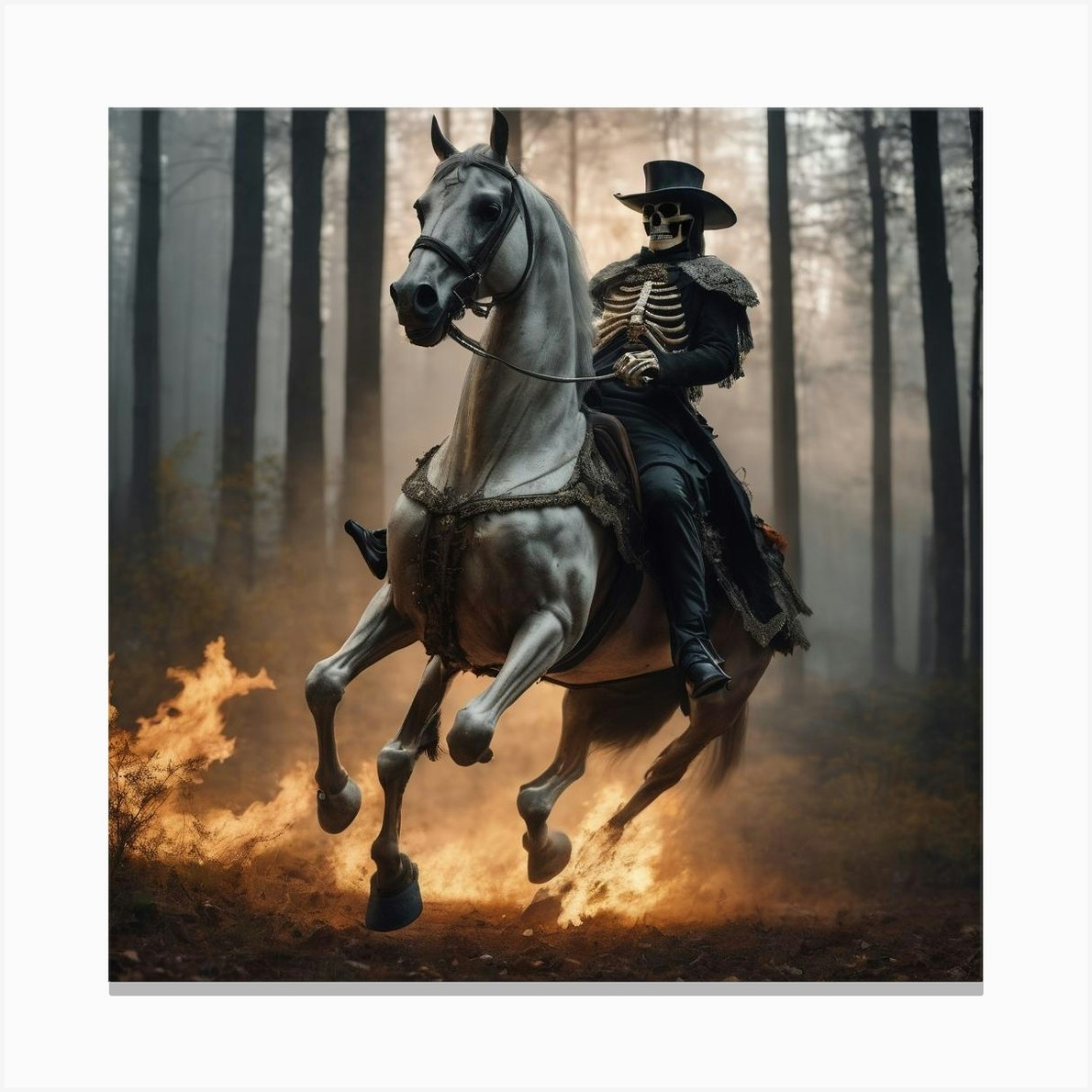 Skeleton Horseman Canvas Print by Haunted AI Art - Fy