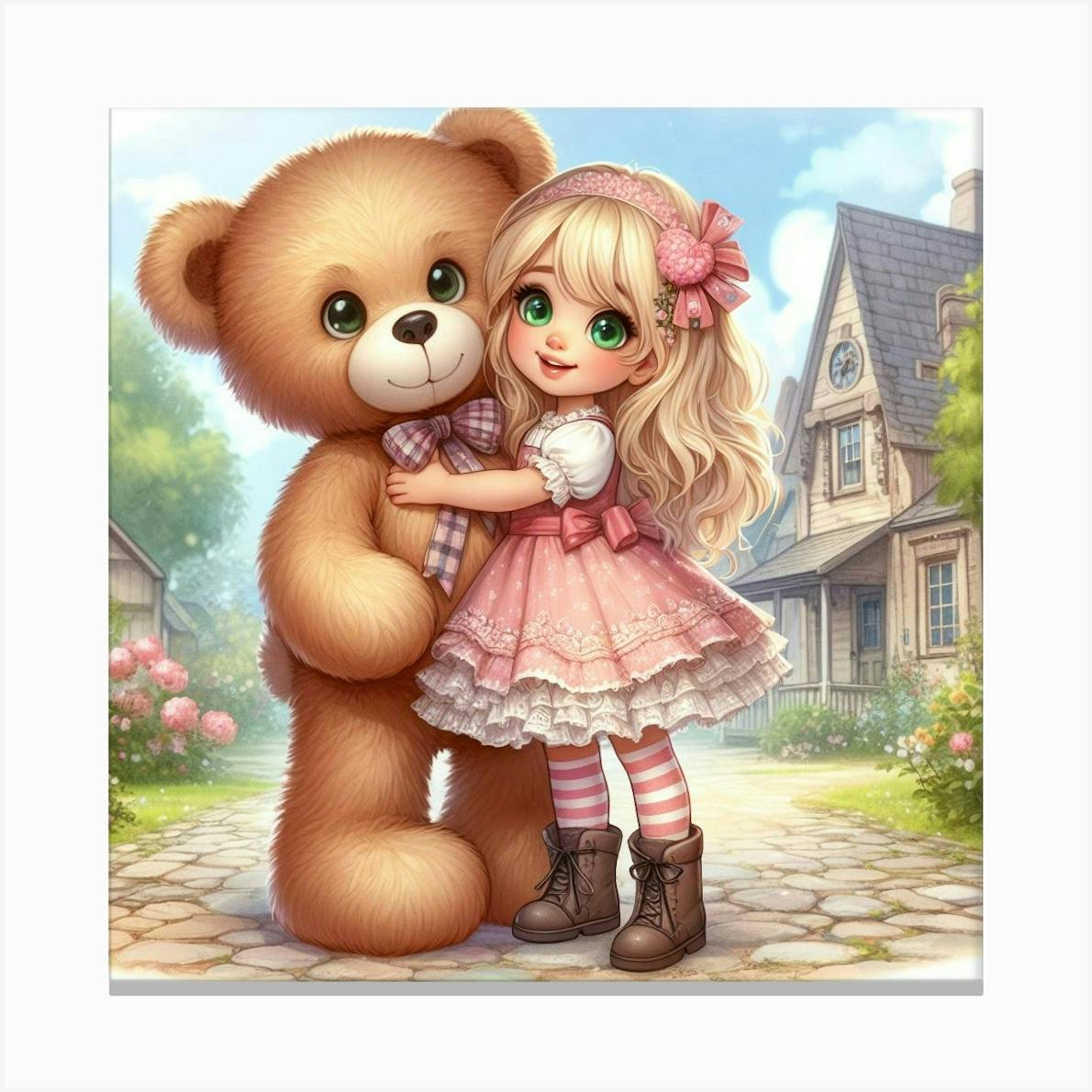 Little Girl Hugging Teddy Bear 4 Canvas Print by Frank Tout Fy