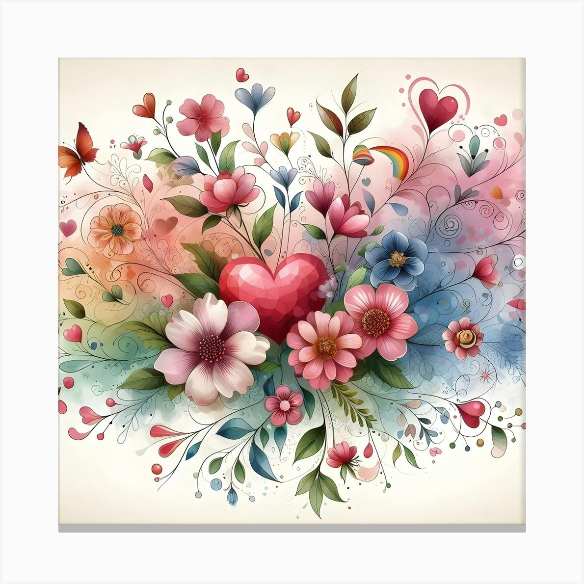 Heart And Flowers Canvas Print by Smart Gallery - Fy