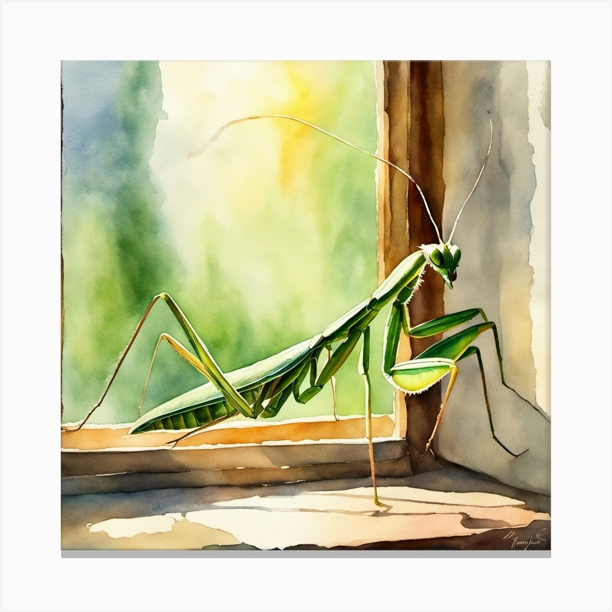 Praying Mantis Watercolor Canvas Print by All Elite Artistry - Fy