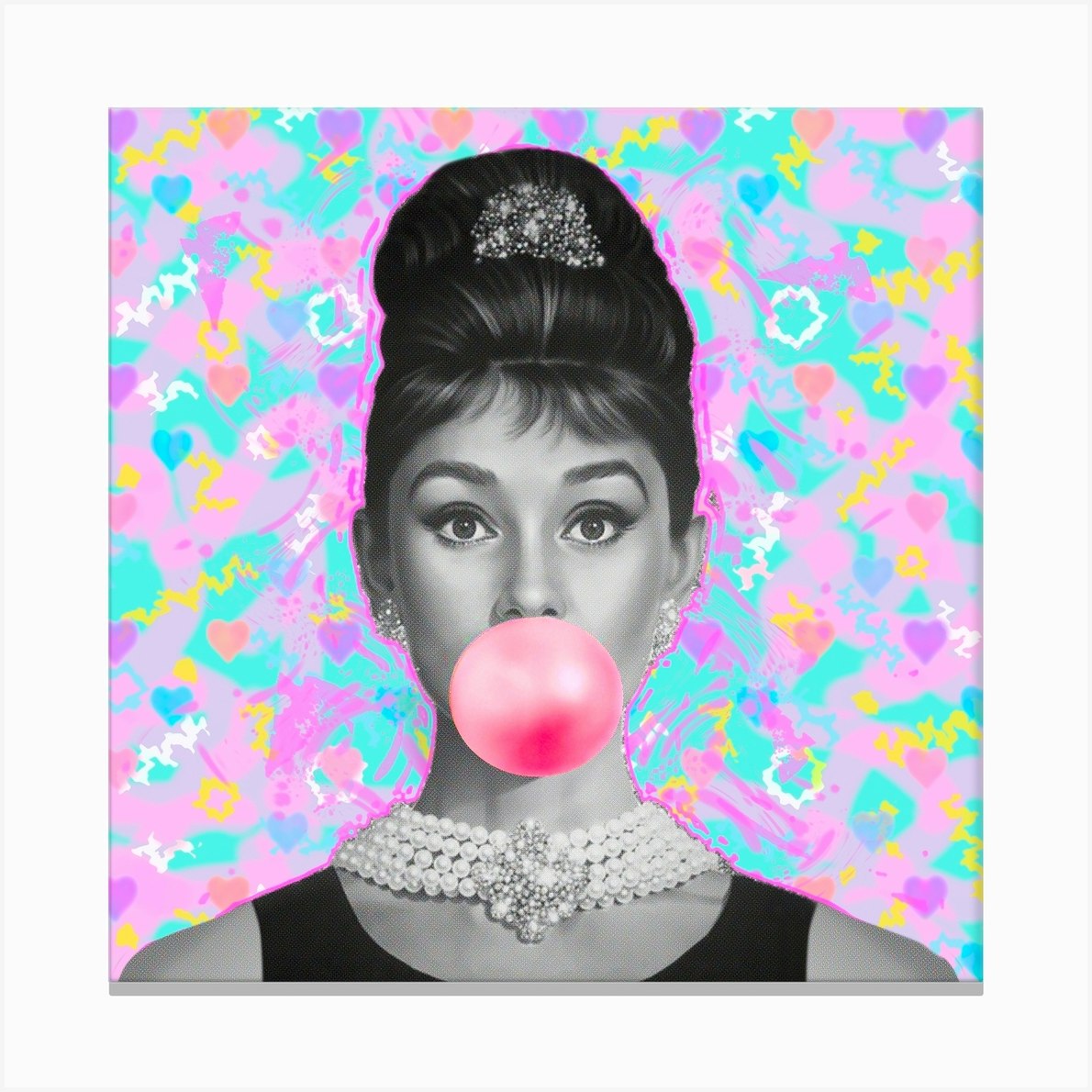 Bubble Gum Audrey Canvas Print by POP ART WORLD - Fy