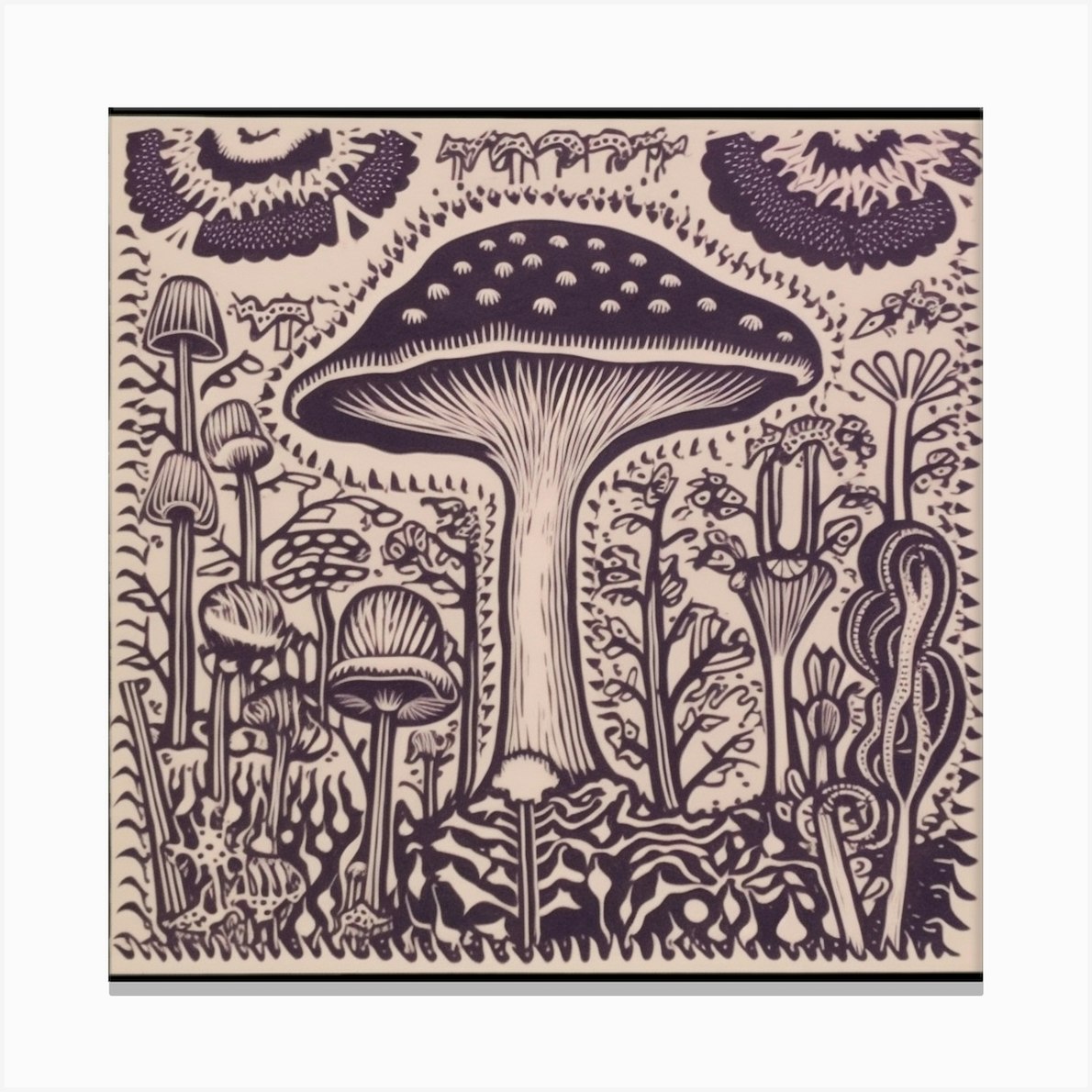 Mushroom Woodcut Purple 3 Canvas Print by Enchanted Prints - Fy