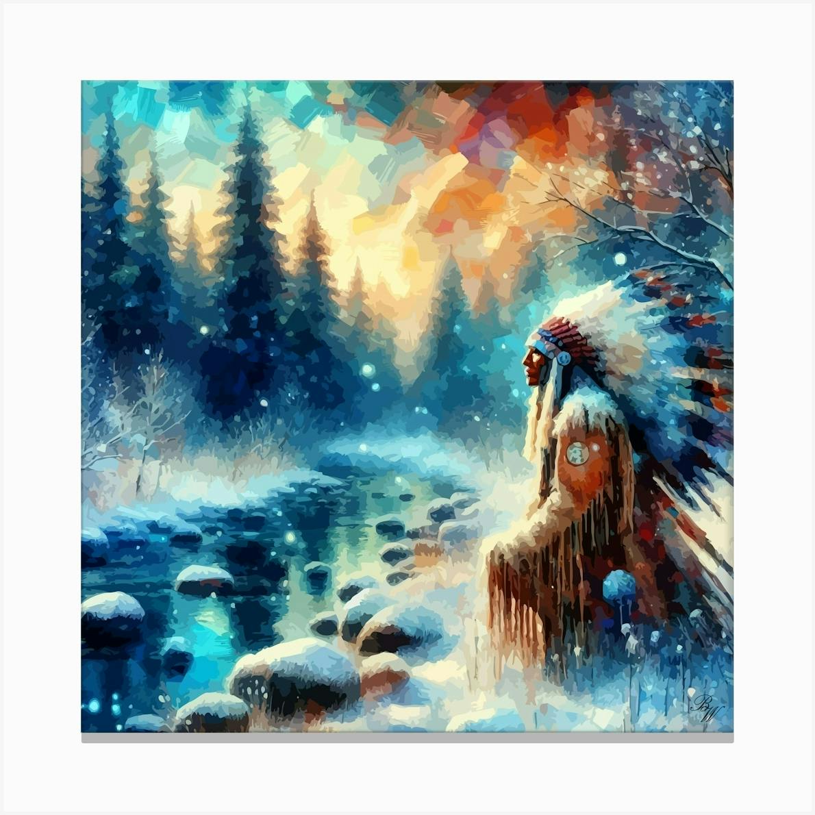 Two native american art popular prints on canvas