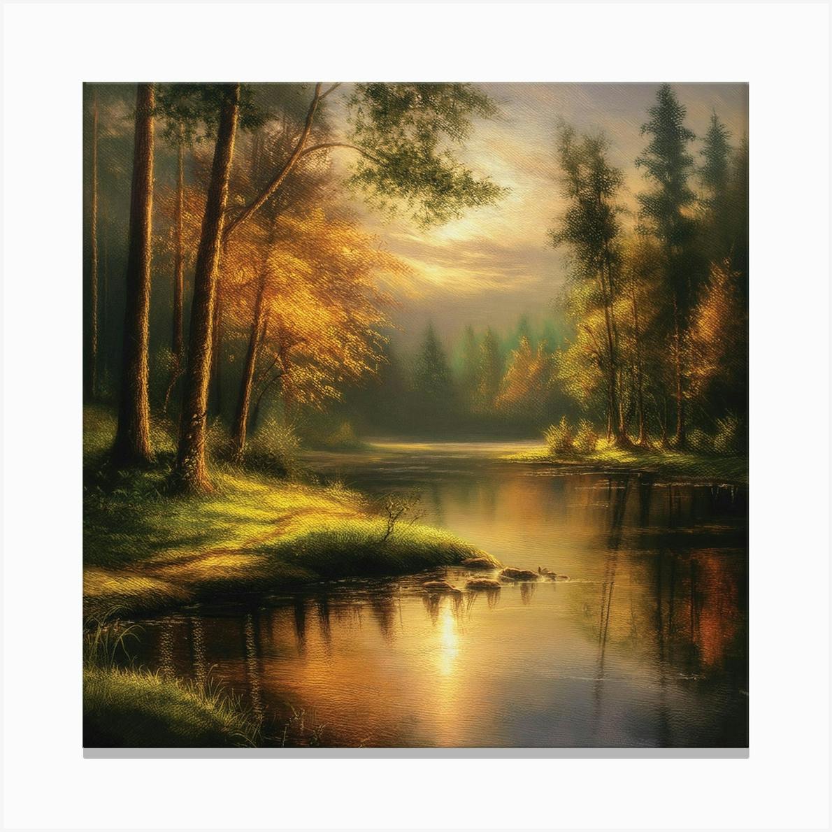 Original oil painting on hardboard lake /trees scene oil painting store original signed oil painting autumn scenery scenic water and forest art