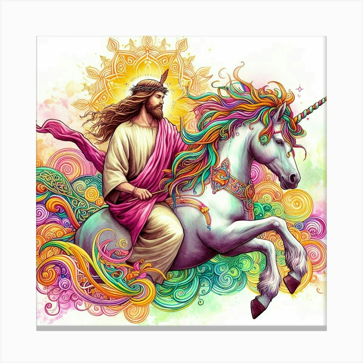 Jesus On A Unicorn Canvas Print by Carrie Cadieux Fy