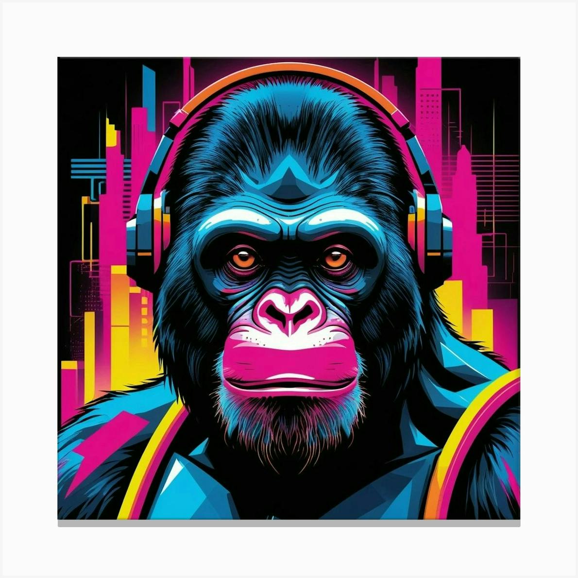Monkey With Headphones Canvas Print by silyashop - Fy