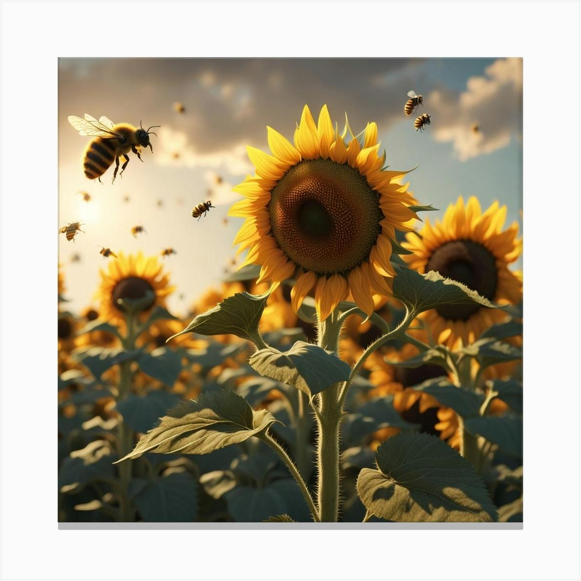 ARTCANVAS Bee On Yellow good Sunflower Plant Canvas Art Print