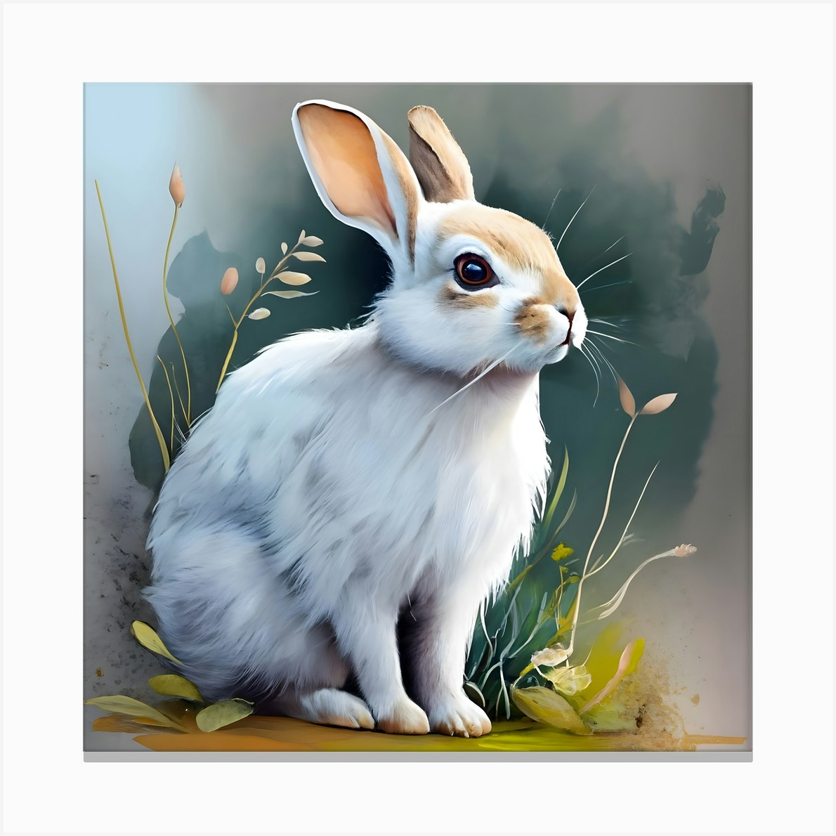 Rabbit In Grass, Realistic rabbit painting on canvas, Detailed bunny