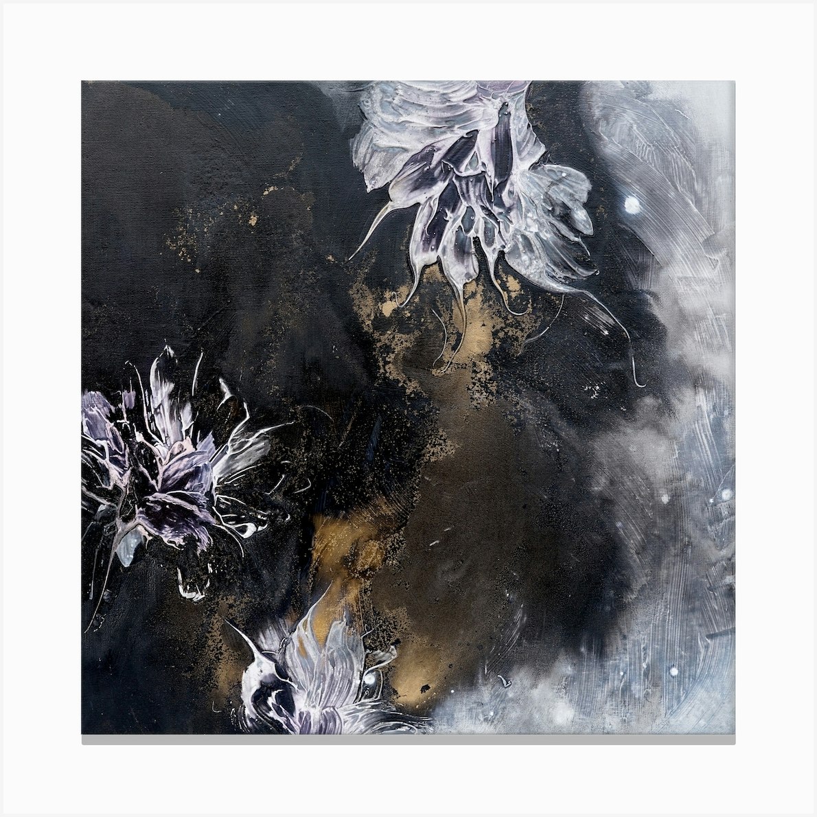 Dark Flower Painting 2 Square Canvas Print by Françoise Wattré - Fy