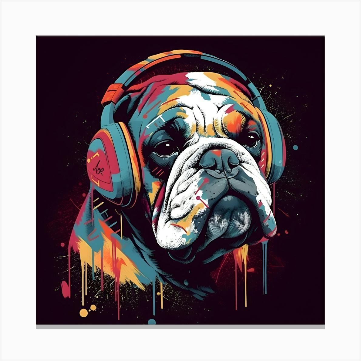 Bulldog with headphones store