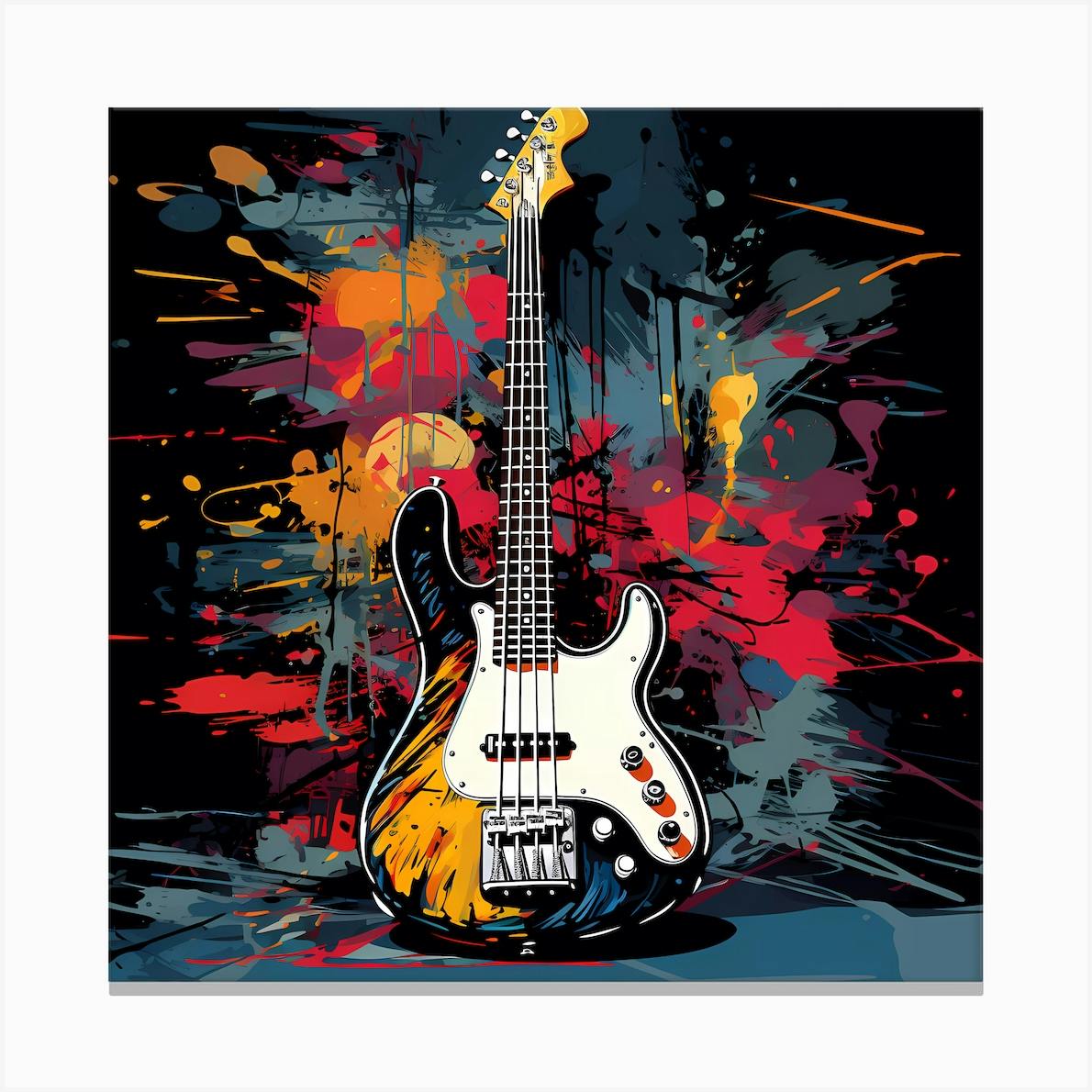 アコースティックギター　ポップアート Pop Art Punk Style Bass Guitar 1 Art Print by SMLThreads - Fy