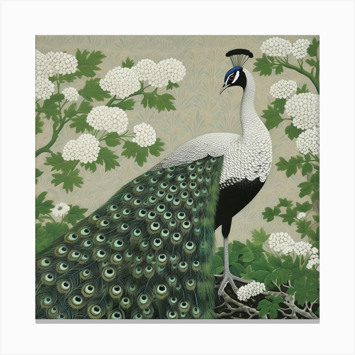 Ohara Koson Inspired Bird Painting Peacock 2 Square Canvas Print By 