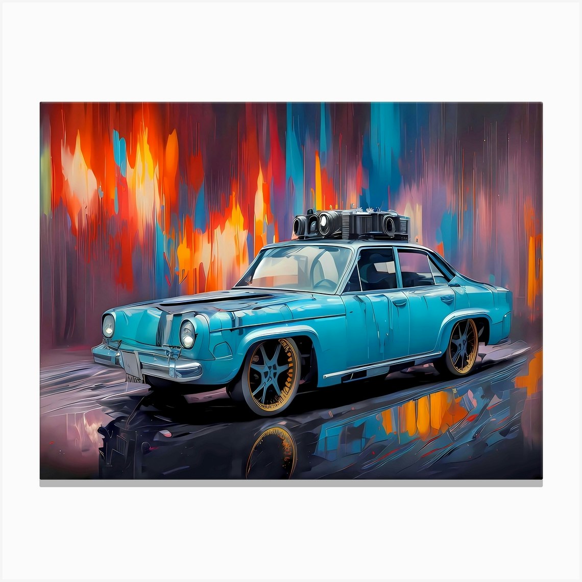 Blue Car Painting Canvas Print by frankfurterART - Fy