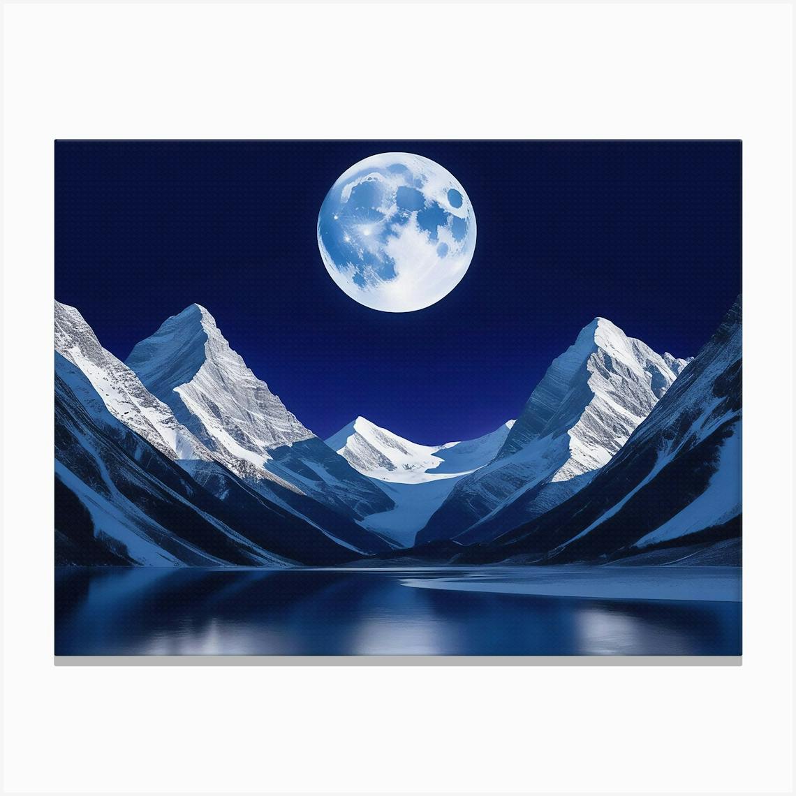 Full Moon Over Mountains On Canvas Canvas Print by Nature