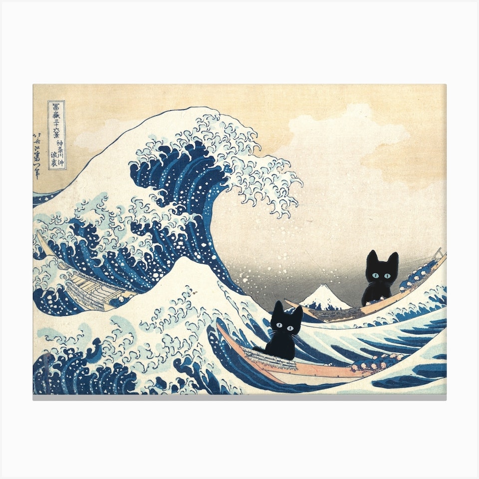 The Great Wave Off Kanagawa Inspired Art Print Cat Art Print by Mambo - Fy